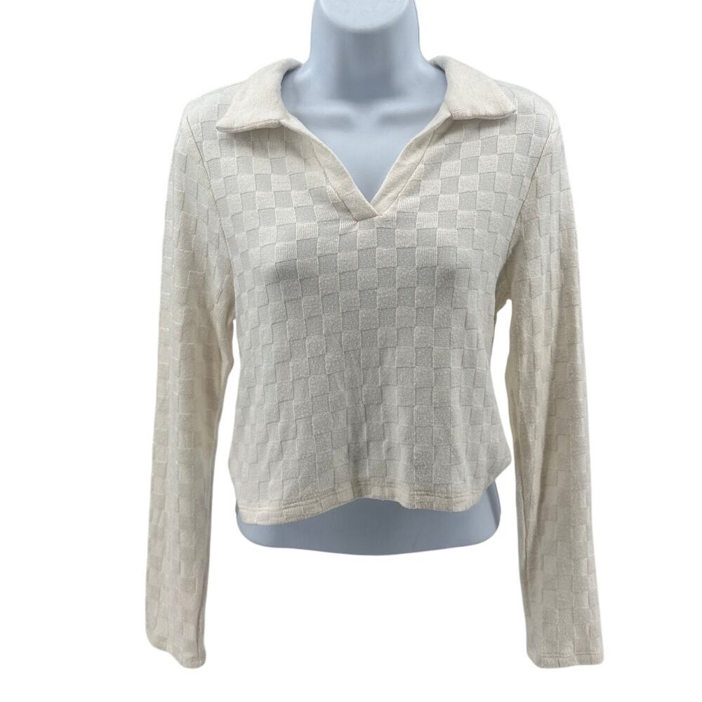 Atelier by Kirious Crop Sweater WMNS M White Pullover VNeck Long Sleeve Stretch
